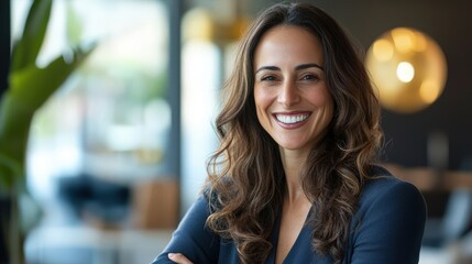 Obraz premium Portrait of a smiling woman with long hair and a nice dress