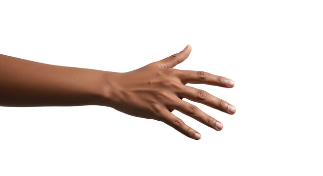 Hand Reaching Out with Fingers Extended on a White Background