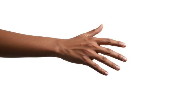 Hand Reaching Out with Fingers Extended on a White Background