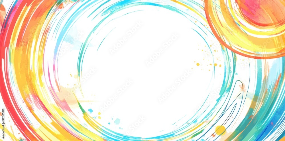 Poster abstract colorful background with hand-drawn circles and lines watercolor pattern border frame templ