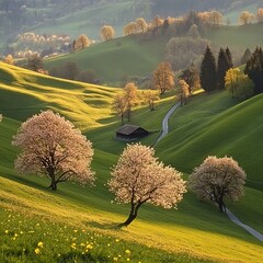 Flowers and meadows in Swiss landscape