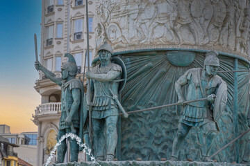 Fototapeta premium Skopje, North Macedonia – Fountain of the Alexander the Great Monument in the City Center