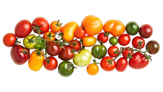 a vibrant assortment of tomatoes in various shapes sizes and col