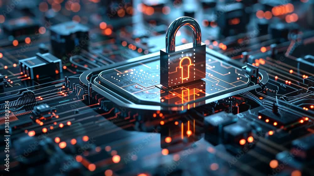 Poster computer chip with a lock on it