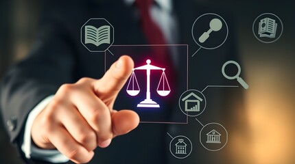 Obraz premium Advanced Digital Justice System: A Futuristic Representation of Legal Technology, Cyber Law, and AI-Driven Governance in a High-Tech, Data-Driven World of Law and Compliance 