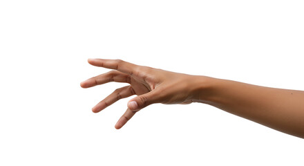 Reaching Hand Gesture Against Plain White Background in Studio Shot