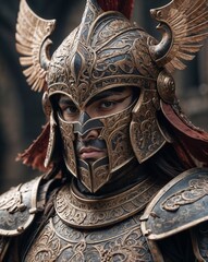 
Fearsome samurai warrior in armor with a horned helmet, exuding strength and honor