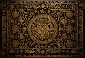 Obraz premium A gold and black wallpaper with a floral design.