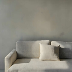 An image of a sofa in cream colour with grey background and a little shadow with it