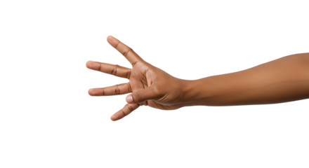 Showing four fingers with dark skin on a white background