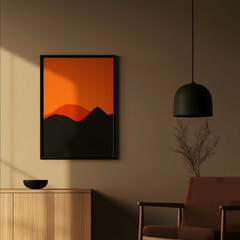 Illustration of a Black frame with artwork inside that is 125 175 cm The frames outer dimension is 20 x 30 cm The scene showcases the frame as a luxury item on a beaut