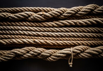 A close up of a bunch of brown ropes.