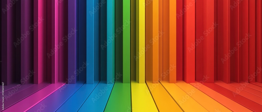 Poster vibrant spectrum, abstract 3d rendering of colorful parallel rectangular bars