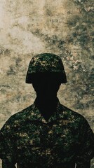 Fototapeta premium Silhouetted soldier in camouflage uniform
