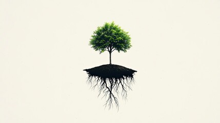 Minimalistic vector of a tree growing out of the Earth symbolizing sustainability and growth  