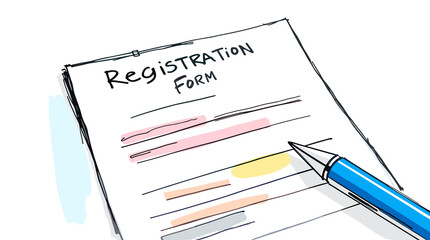 Hand-drawn registration form sketch in color with pen  