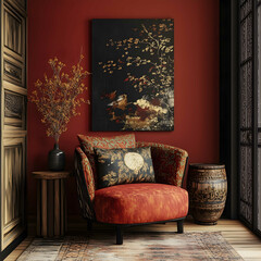 ethnic pattern and furniture wall art mock up