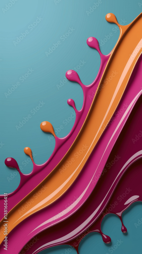 Poster dynamic color splash of pink and orange paint waves creating a vibrant artistic background
