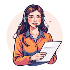 Customer service representative smiling with a document on a light background  