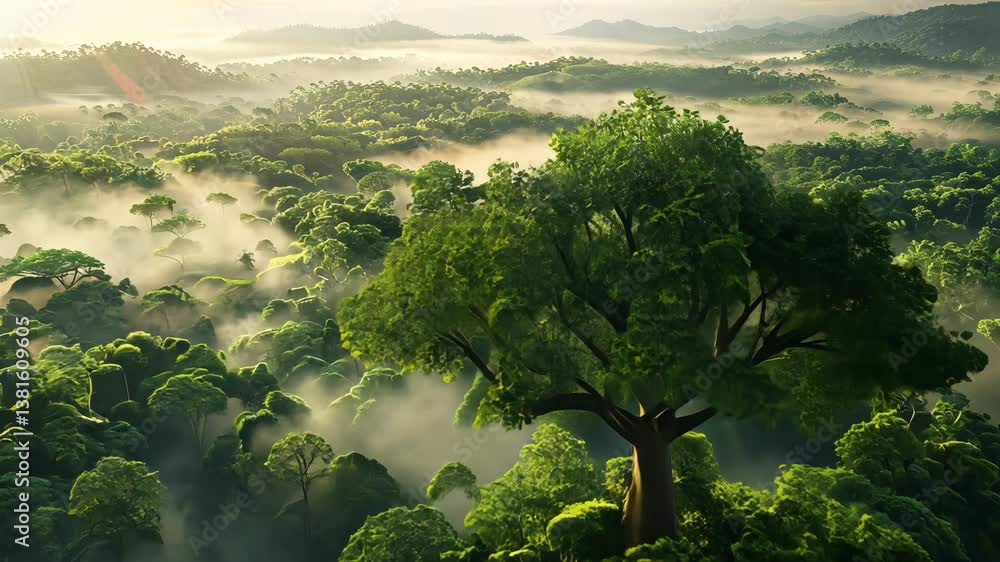 Poster tree is in the middle of a forest