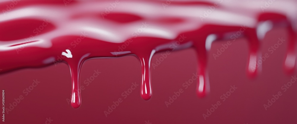 Aufkleber creating vibrant art with red paint dripping from a brush on a textured canvas surface