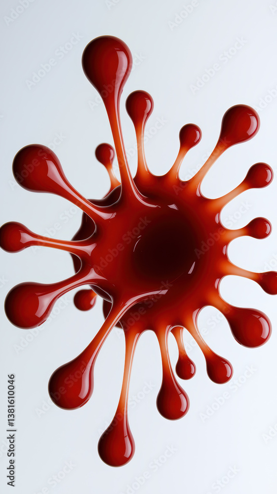 Aufkleber dynamic abstract red paint splash with fluid droplets on light background