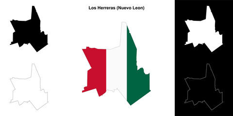 Los Herreras municipality (Nuevo Leon) outline map set