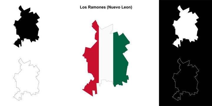 Los Ramones municipality (Nuevo Leon) outline map set