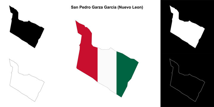 San Pedro Garza Garcia municipality (Nuevo Leon) outline map set