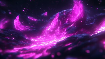 An abstract digital artwork featuring bright purple glowing crystals and space