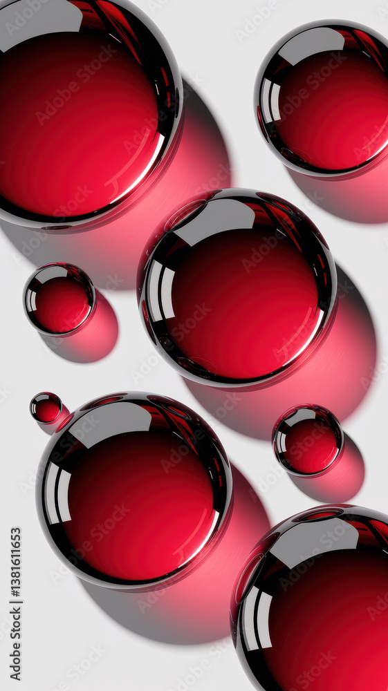 Poster elegant abstract composition of glossy red spheres with soft shadows on a neutral background