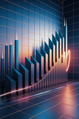 Futuristic Data Visualization with Rising Graphs and Neon Glow in a High-Tech Environment