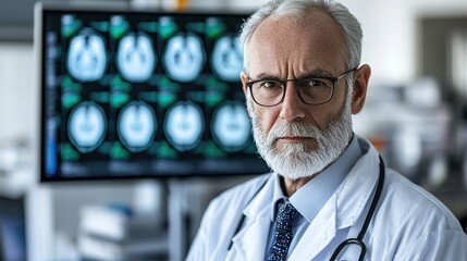 Medical professional analyzing brain scans hospital lab portrait clinical environment close-up health insights
