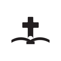 Obraz premium Bible and cross silhouette flat icon vector illustration. 