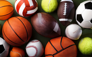 set grupo kit de pelotas deportivas, vista superior, pelotas, balones, deportes