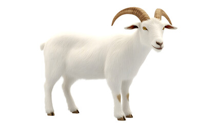 Obraz premium A majestic white goat with curved horns standing against a black background ideal for nature a