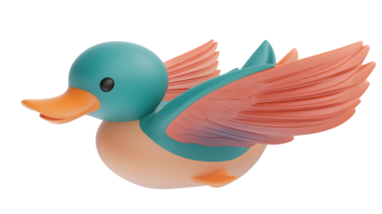 A vibrant cartoon duck with spread wings perfect for playful designs and childrens content