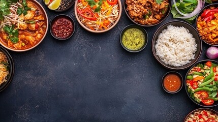 Delicious indian feast kitchen food photography vibrant atmosphere aerial view culinary artistry