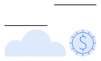 Cloud element paired with dollar coin indicating financial strategy, economic efficiency, and virtual resource management. Ideal for technology, business, cost-saving, digital economy, finance
