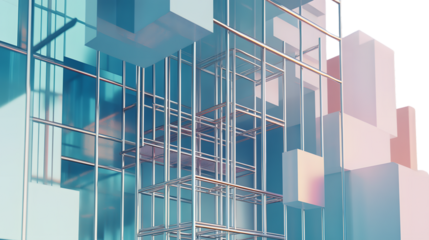 Abstract Geometric Structure with Metal Framework and Glass Panels