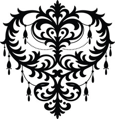 heart shaped outline| Ornate baroque design| silhouette design| floral pattern