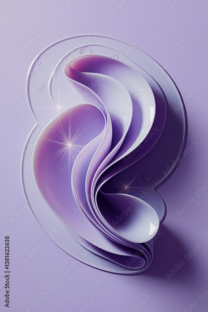 Poster elegant abstract design of flowing lavender curves with soft highlights on a serene lavender backgro