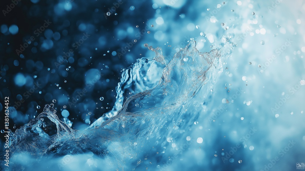 Aufkleber high-speed splash of blue water with droplets in motion representing purity, freshness and fluid ene