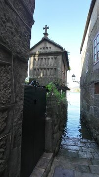 Combarro, horreos and stone crosses overlooking peaceful water in galicia, spain