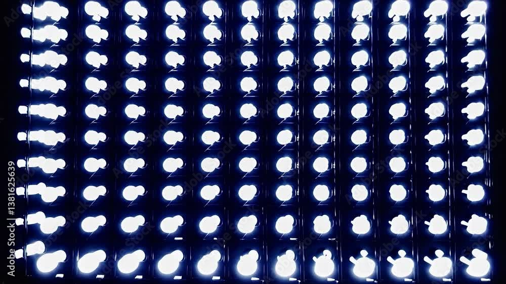 Poster multiple light bulbs are switching on and off creating a captivating visual sequence, gradually tran