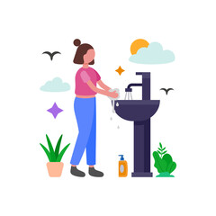 Hand Washing To Prevent Illness Vector Illustration