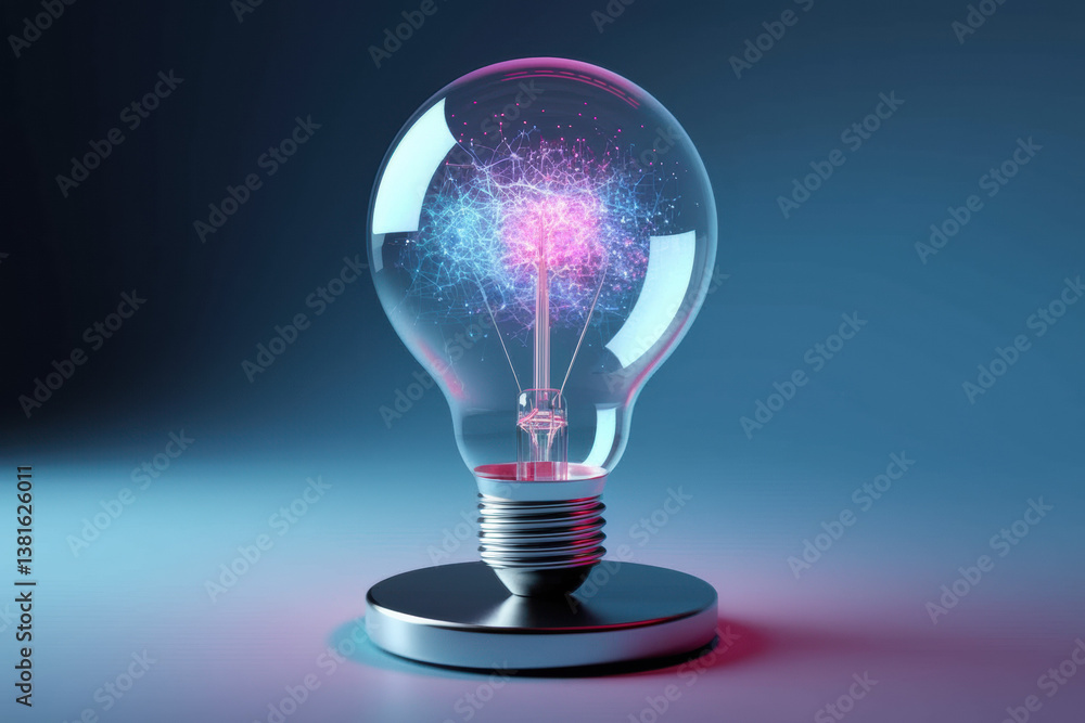 Poster illuminated light bulb with a burst of colorful energy in a futuristic setting