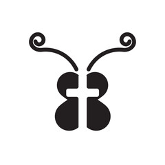 Butterfly and ceoss symbol silhouettes flat vector design illustration. 