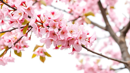 Obraz premium Pink Sakura Spring Flowers on Tree Branch Isolated on White Background