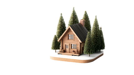 Charming Winter Cabin Scene with SnowCovered Trees and Cozy Atmosphere